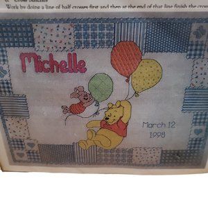 Rare Vintage Up Up and Away Pooh Cross Stitch Kit Birth Announcement NWT